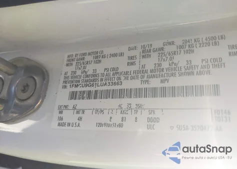 2020 Ford Escape Se from USA, damaged, VIN 1FMCU9G61LUA33663